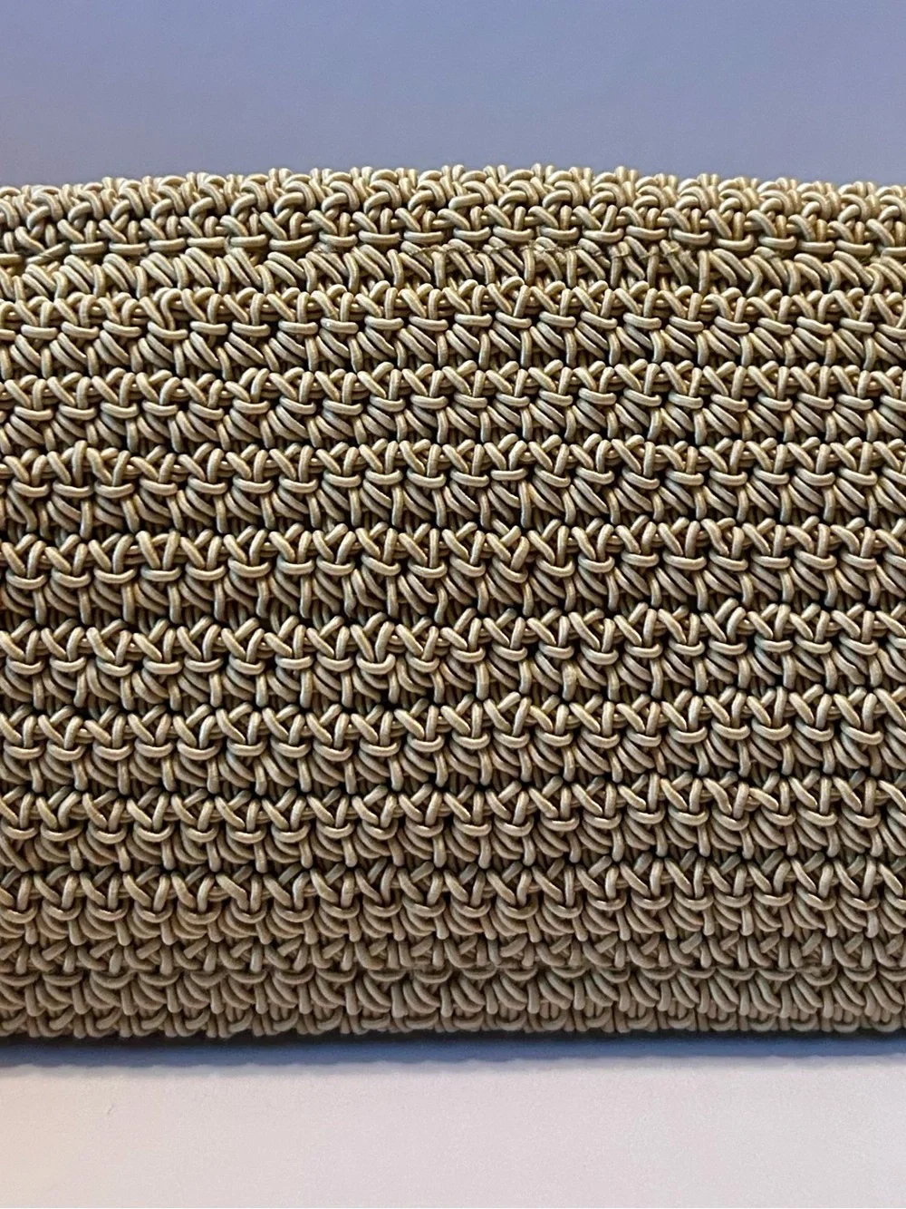 Liz Claiborne Beige Woven Crochet Crossbody Bag Seashell Print Lining